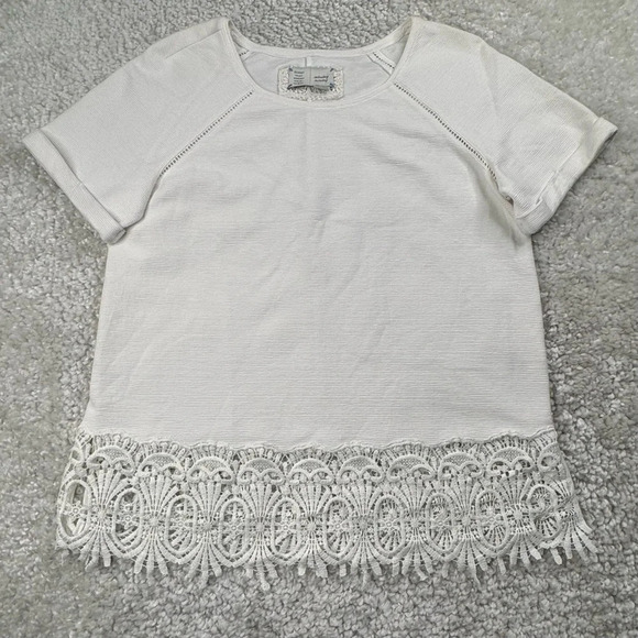 Anthropologie Saturday Sunday Crochet Lace Hem Top. Ribbed. Boho. Medium - Picture 2 of 10
